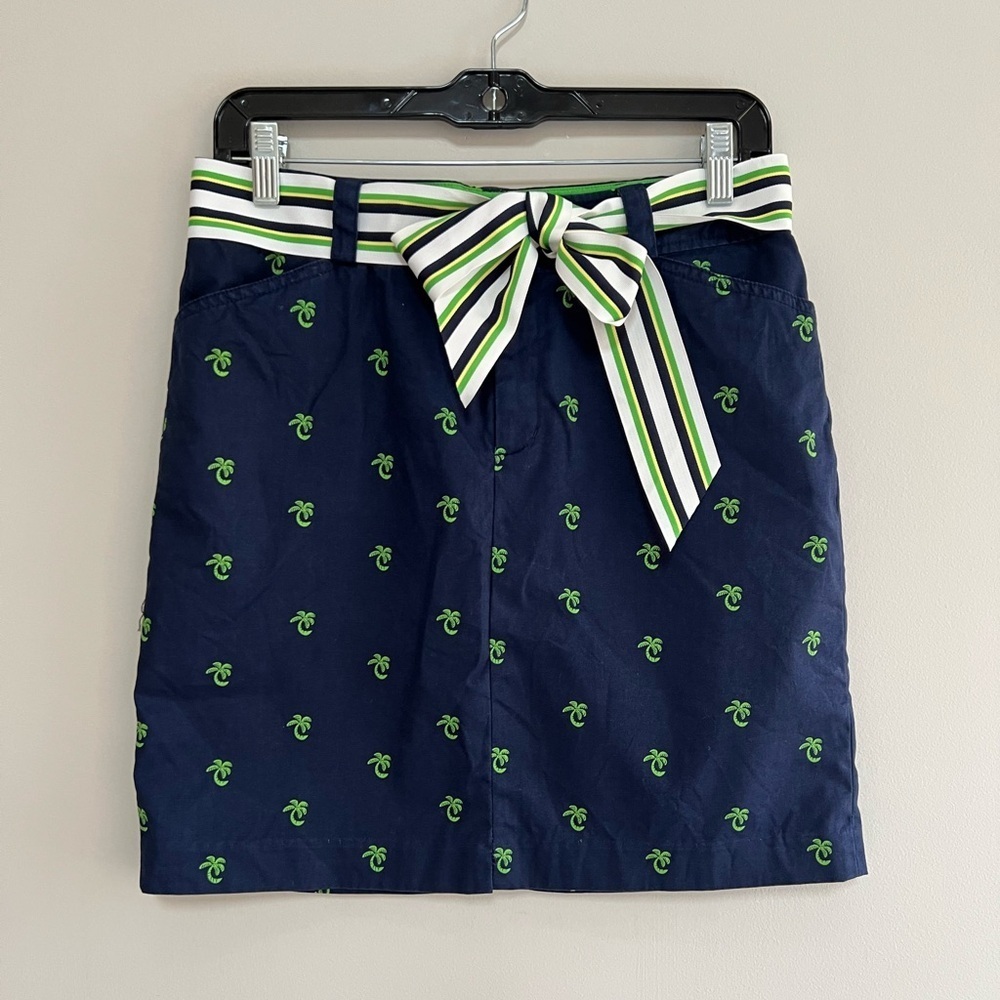 Lilly Pulitzer Swinging Palm Tree ‘Snappy Skirt’ Ribbon Belt, Navy Blue, 4